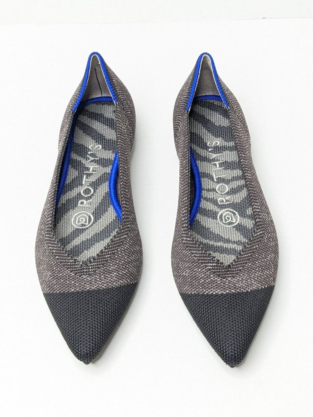 Rothy's The Point Pointed Toe Ballet Flats Metallic Cap Toe Womens 5
